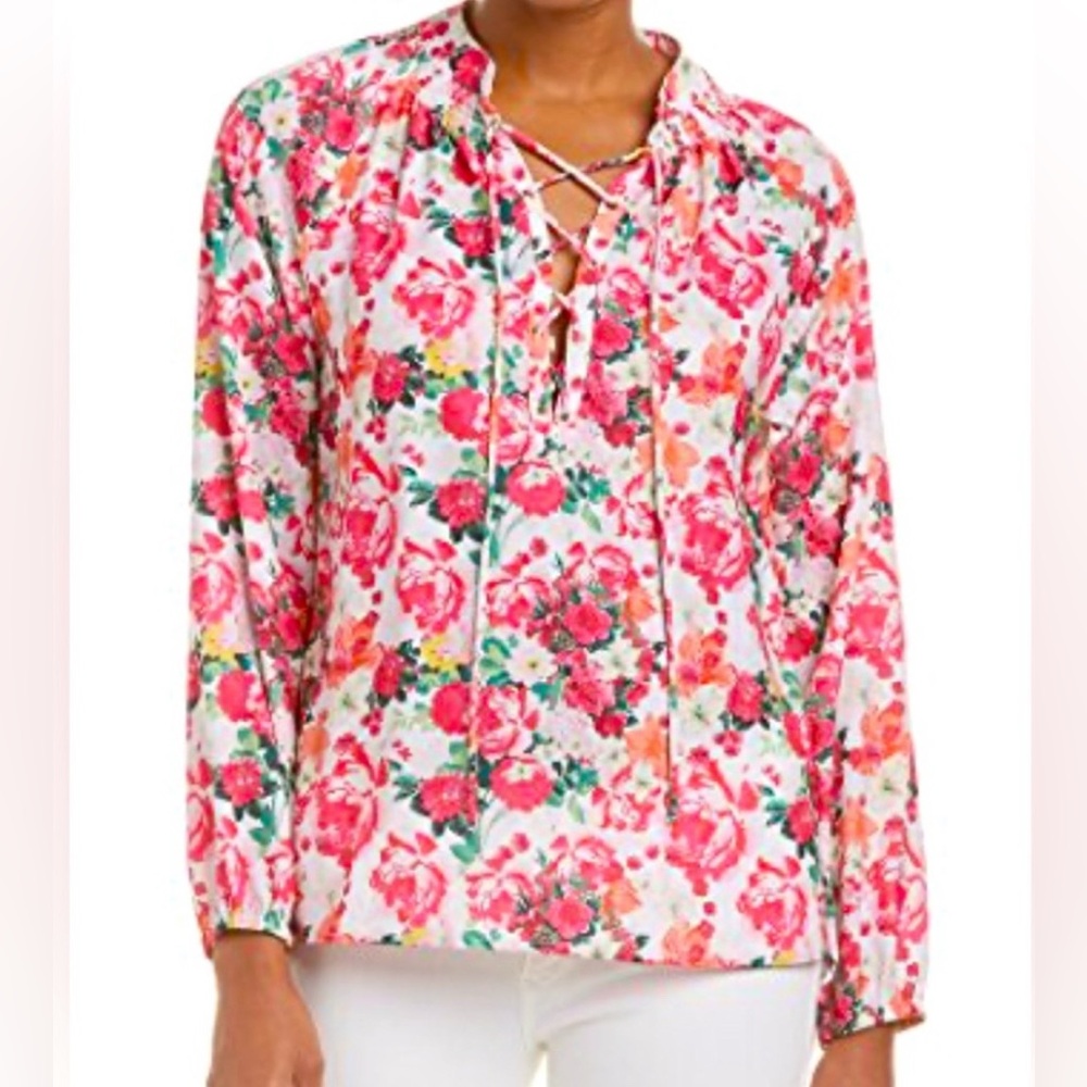 Macbeth Collection Floral Smocked Blouse Margaret Josephs Sz S Pink Rose